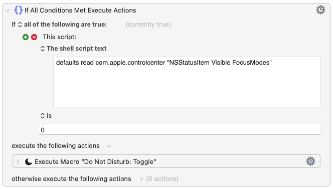 Screenshot of "Keyboard Maestro -> Subroutines -> Do Not Disturb"