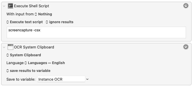 Screenshot of "Keyboard Maestro -> Subroutines -> OCR"